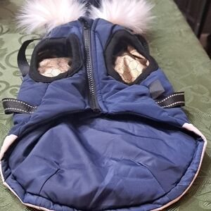 Nwt Navy Blue Dog Jacket with Faux Fur Trim